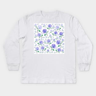 purple blue hydrangea pattern Kids Long Sleeve T-Shirt